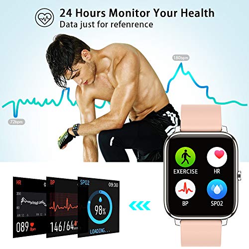 Popglory Smart Watch, Reloj Inteligente con Oxígeno Sanguíneo Presión Arterial Frecuencia Cardíaca, Pulsera Actividad Impermeable IP67 para Hombre Mujer para Android iOS