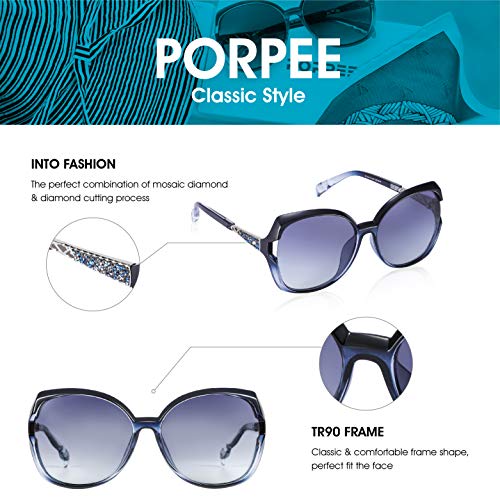 PORPEE Gafas de Sol Mujer Polarizadas, 2020 Gafas de Sol Moda con Tecnología de Incrustación de Diamante - Lente de Nylon Polarizado | UV400 Protection | Resistencia al Deslumbramiento