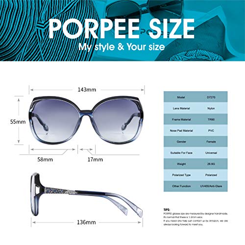 PORPEE Gafas de Sol Mujer Polarizadas, 2020 Gafas de Sol Moda con Tecnología de Incrustación de Diamante - Lente de Nylon Polarizado | UV400 Protection | Resistencia al Deslumbramiento