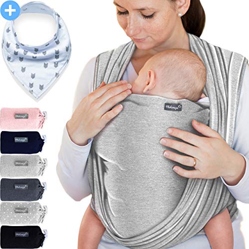 Portabebés gris claro - para recién nacidos y bebés hasta 15 kg - hecho de algodón suave