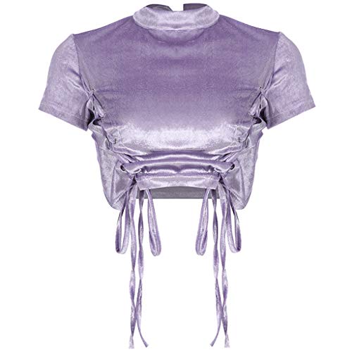 Posional Dama de la Moda Camisetas Tops Blusas Blusa Manga Corta Drawstring Tie Velvet Top Túnicas Camisas Blusa Top Clubwear Túnica Top Tank Camisa Chaleco