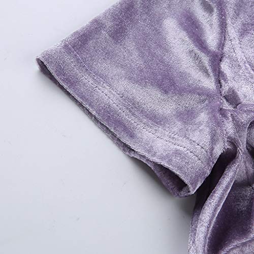 Posional Dama de la Moda Camisetas Tops Blusas Blusa Manga Corta Drawstring Tie Velvet Top Túnicas Camisas Blusa Top Clubwear Túnica Top Tank Camisa Chaleco