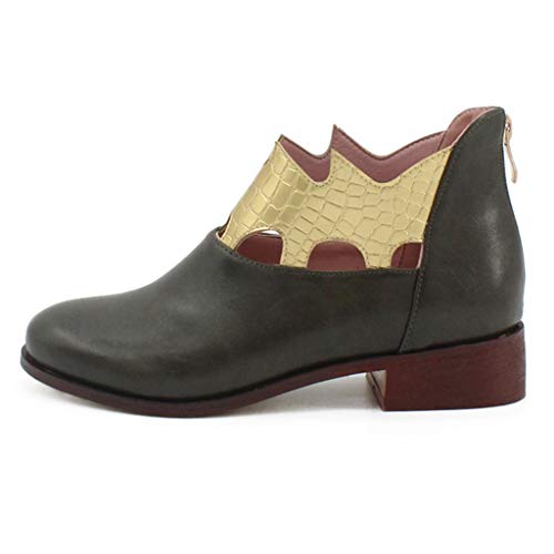 Posional Moda Mujer Tacones Cuadrados Cremallera Serpentina Imprimir Bota Corta Zapatos De Punta Redonda