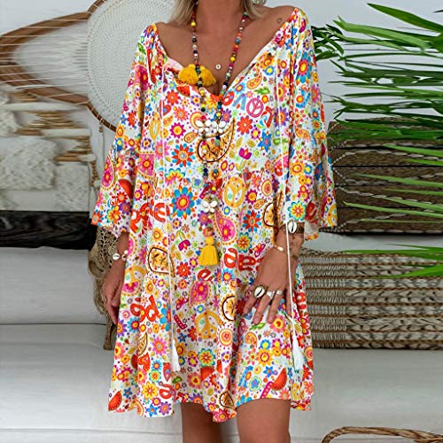 Posional Vestido De Mujer Playa Estampados Casual Corto Traje De Baño Protector Solar para Cubrir Bikini Flores Verano 2019 Boho Pareo Camisola Piscina Talla Grandes