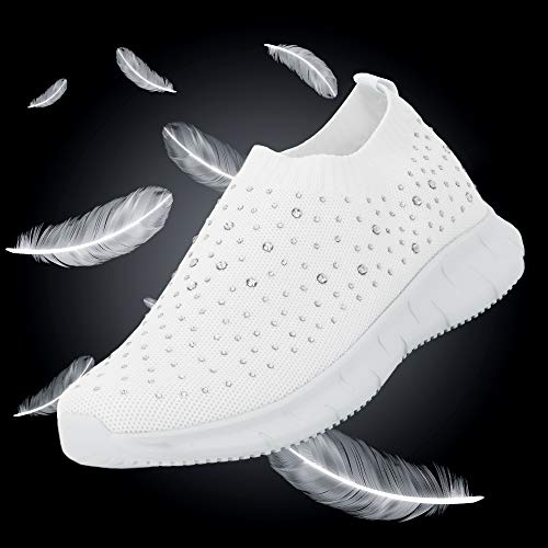 Possidonia Zapatillas Casual con Brillantes para Mujer, Tipo Calcetín, Transpirables Outdoor Ligero Sneakers Talla 36-41EU (Blanco, Numeric_39)