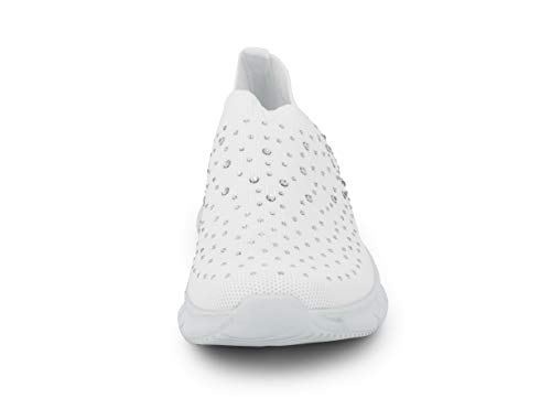 Possidonia Zapatillas Casual con Brillantes para Mujer, Tipo Calcetín, Transpirables Outdoor Ligero Sneakers Talla 36-41EU (Blanco, Numeric_39)