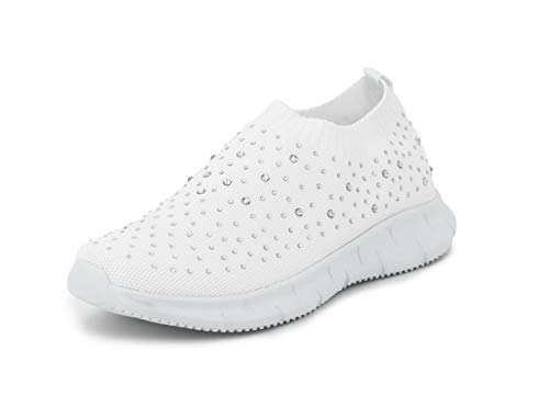 Possidonia Zapatillas Casual con Brillantes para Mujer, Tipo Calcetín, Transpirables Outdoor Ligero Sneakers Talla 36-41EU (Blanco, Numeric_39)