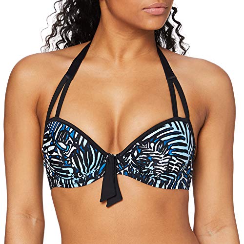 Pour Moi? Barracuda Padded Halter Underwired Top Parte Superior de Bikini, Azul (Negro/Azul), 80F para Mujer