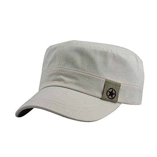 PPSTYLE Moda Sol Casual Sombrero Militar Vintage Algodón Gorras Planas Marinero Patrulla Fatiga Sombreros para Hombres Beige