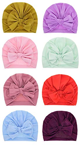 Precioso Sombrero de Invierno Grueso de Color sólido para recién Nacido, niños y niñas, algodón, Suave, Lazo Grande, Turbante, Gorro, sólidos, Accesorios para la Ducha del bebé -Sent at Random