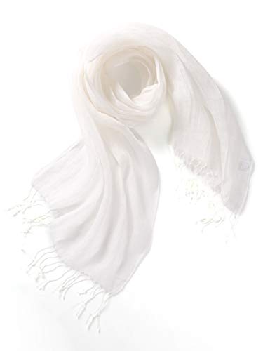 prettystern bufanda de lino lisa unisex 100% foulard hombres y mujeres primavera verano con flecos blanco T10