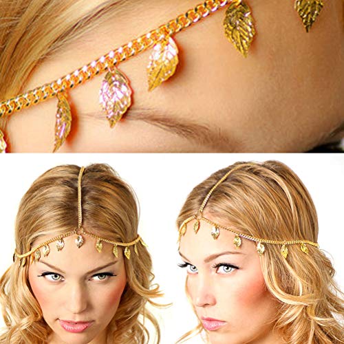 Princesa corona Tiara de la boda 2 Unids Hairband Cadena Bohemia Joyería Tocado de La Cadena de la Hoja Hairband Cadena perla real Corona decoraciones de la cadena del tocado