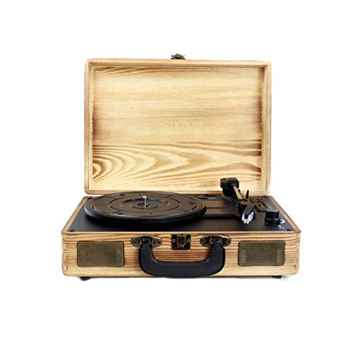 PRIXTON VC400 - Tocadiscos de Vinilo Vintage, Reproductor de Vinilo y Reproductor de Musica Mediante Bluetooth y USB, 2 Altavoces Incorporados, Diseño de Maleta, Color Madera
