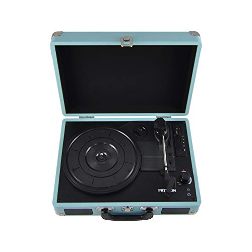PRIXTON VC400 - Tocadiscos de Vinilo Vintage, Reproductor de Vinilo y Reproductor de Musica Mediante Bluetooth y USB, 2 Altavoces Incorporados, Diseño de Maleta, Color Azul