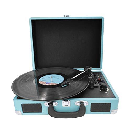 PRIXTON VC400 - Tocadiscos de Vinilo Vintage, Reproductor de Vinilo y Reproductor de Musica Mediante Bluetooth y USB, 2 Altavoces Incorporados, Diseño de Maleta, Color Azul