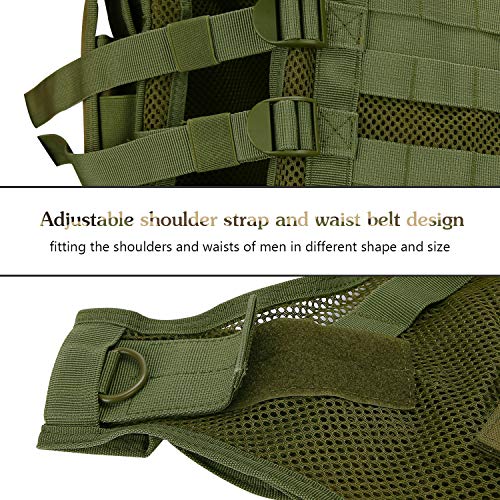 ProCase Chaleco Táctico Hombre, Ropa Militar Multibolsillos para Caza Airsoft Paintball, Chaleco de Asalto Entrenamiento Ajustable Transpirable Ligero para Deportes al Aire Libre -Verde