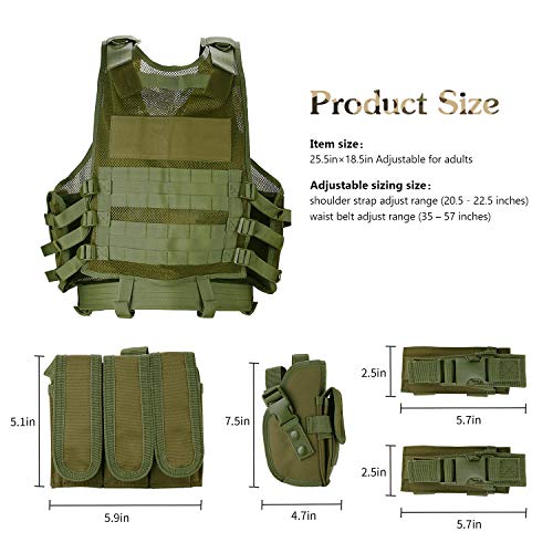 ProCase Chaleco Táctico Hombre, Ropa Militar Multibolsillos para Caza Airsoft Paintball, Chaleco de Asalto Entrenamiento Ajustable Transpirable Ligero para Deportes al Aire Libre -Verde