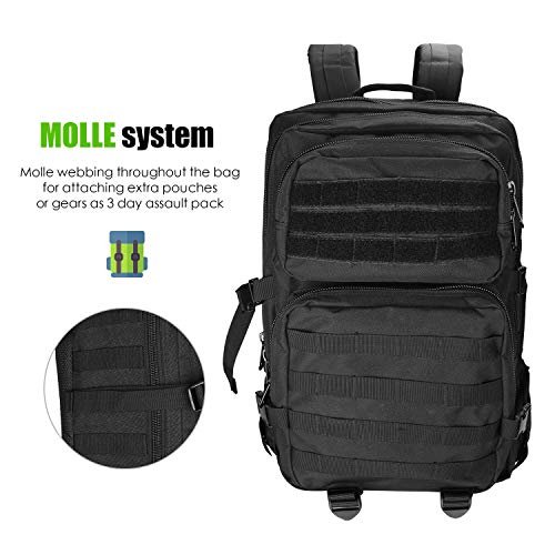 ProCase Mochila Táctica Militar 40L, Paquete de Asalto MOLLE de Gran Capacidad para Utilidad Militar, Bolsa de Emergencia de 3 Días para Caza Senderismo Acampada y Actividad al Aire Libre –Negro