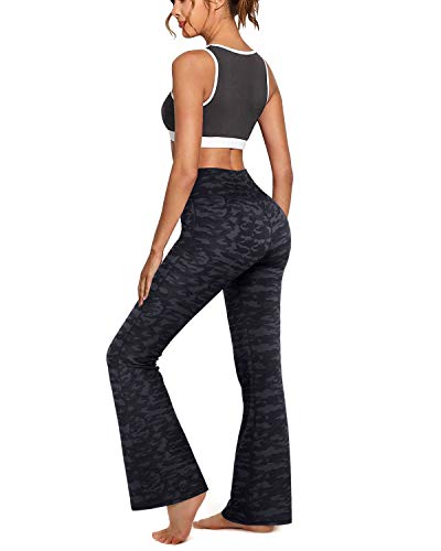 Promover Pantalones de Yoga Bootcut con Bolsillos para Mujer Pantalones de Trabajo de Entrenamiento de Cintura Alta Bootleg Control de Barriga para Trabajo y Casual