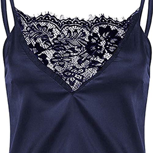 Proumy Pijama Mujer Verano Azul de Talla Grande Conjunto de Bata Sexy Ropa de Dormir de Encaje Vestido de Dormir 2 Piezas Camisola Cuello V Floral Transparente con Calzoncillos Cortos