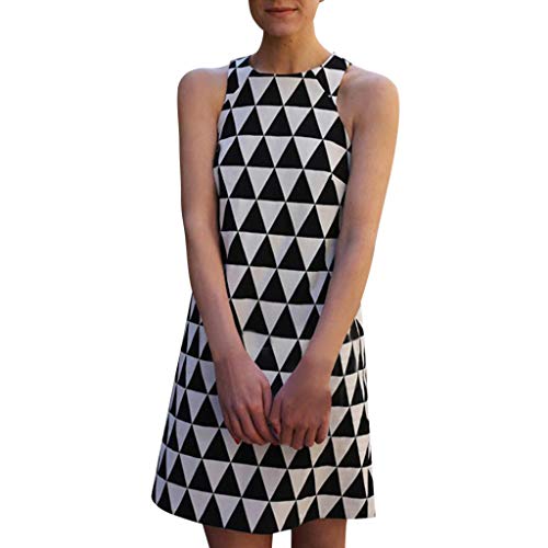 Proumy Vestido de Trabajo Verano Mujer Estampado Triángulos Ropa sin Manga Chaleco Larga Blanco Negro Faldas Rectas Camiseta Básica Chaleco Geométrica Dresses Corto Skirt Traje de Talla Grande (2XL)
