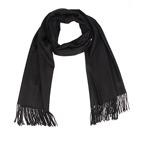 Pulchram Mujeres Bufanda de Pashmina, Chal de Colores Lisos Pura Cachemira-Toda la Temporada (Negra)