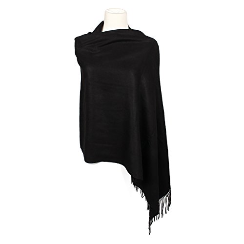 Pulchram Mujeres Bufanda de Pashmina, Chal de Colores Lisos Pura Cachemira-Toda la Temporada (Negra)