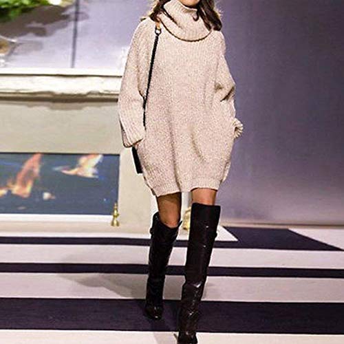 Pullover Largo Mujer Elegantes Moda Jersey Largo Otoño Invierno con Bolsillos Color Sólido Cuello Alto Manga Larga Basic Anchos Sudaderas Pullover Punto Casual Cómodo Jerseys Lana Moda Joven Ropa