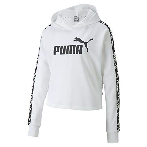 PUMA Amplified Cropped Hoody TR Sudadera con Capucha, Mujer, Blanco, S