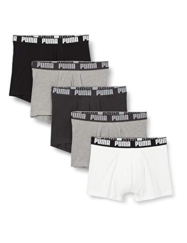 PUMA Basic Men's Boxers (5 Pack) Boxer Briefs, Blanco, Negro, Gris, L (Pack de 5) para Hombre