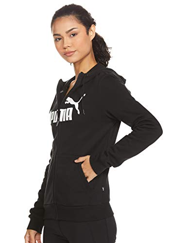PUMA ESS Logo Hooded Jacket FL Sweatshirt, Mujer, Negro (Cotton Black(, XL
