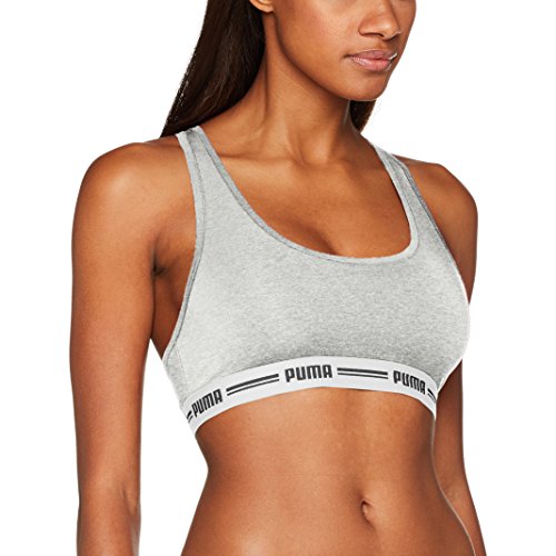 PUMA Iconic Racer Back Bra 1P Ropa Interior, Mujer, Gris, Large