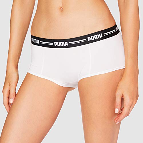 PUMA Iconic Women's Mini Short (2 Pack) Bragas Hipster, Blanco/Blanco, L (Pack de 2) para Mujer
