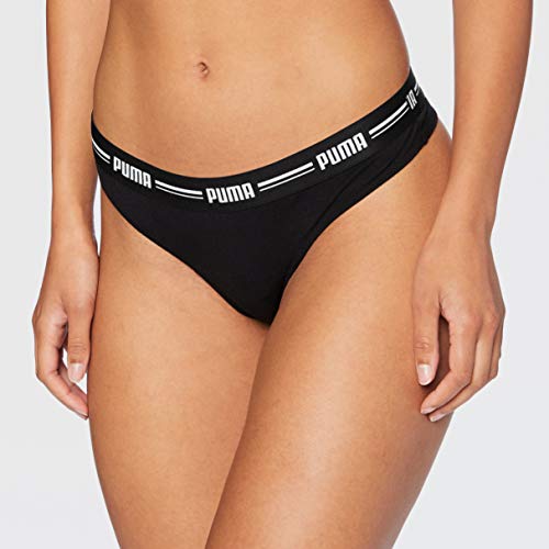 PUMA Iconic Women's String-Thong (2 Pack) Tanga Bragas, Negro, L (Pack de 2) para Mujer
