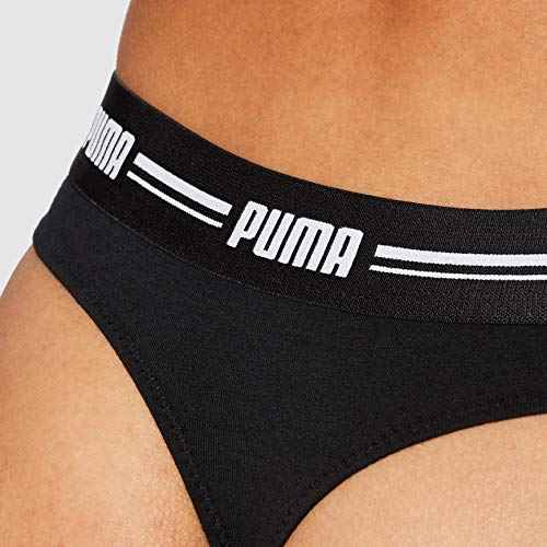 PUMA Iconic Women's String-Thong (2 Pack) Tanga Bragas, Negro, L (Pack de 2) para Mujer