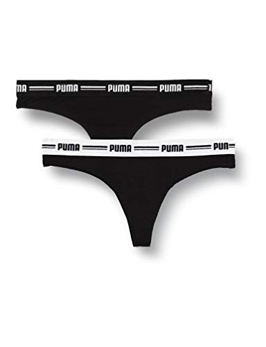 PUMA Iconic Women's String-Thong (2 Pack) Tanga Bragas, Negro, L (Pack de 2) para Mujer