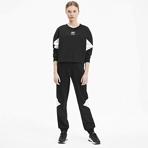 PUMA Rebel Crew FL Sudadera, Mujer, Negro, L