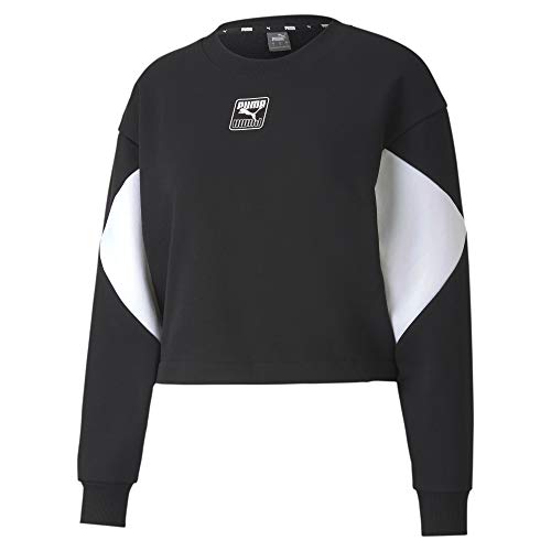 PUMA Rebel Crew FL Sudadera, Mujer, Negro, L