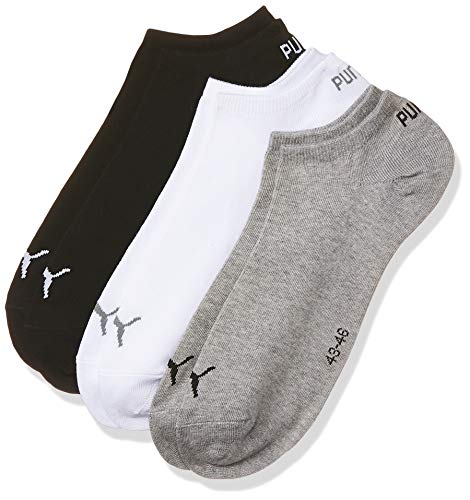 Puma Unisex Sneaker Plain 3P, Calcetines Unisex Adulto, Pack de 3, Gris/ Blanco/ Negro 882, 43/46 (Talla Del Fabricante: 043)