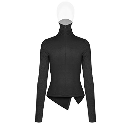 Punk Rave - Camiseta de Manga Larga para Mujer, Cuello Alto, Estilo gótico, Irregular, Informal, Color Negro Negro Negro (XS-S