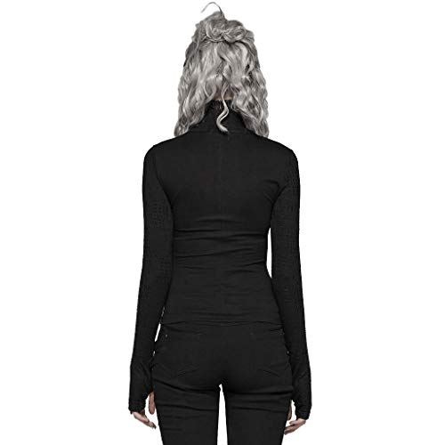 Punk Rave - Camiseta de Manga Larga para Mujer, Cuello Alto, Estilo gótico, Irregular, Informal, Color Negro Negro Negro (XS-S