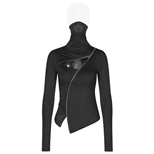 Punk Rave - Camiseta de Manga Larga para Mujer, Cuello Alto, Estilo gótico, Irregular, Informal, Color Negro Negro Negro (XS-S