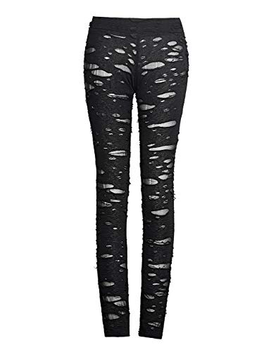 Punk Rave Leggings sexy rasgados para mujer, pantalones góticos rotos de malla - negro - Small