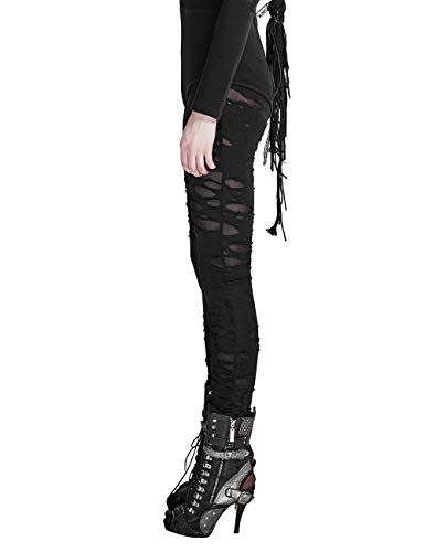 Punk Rave Leggings sexy rasgados para mujer, pantalones góticos rotos de malla - negro - Small