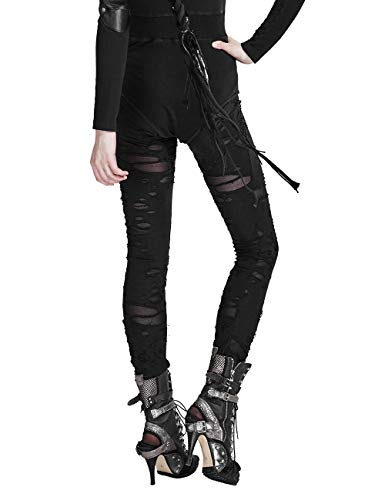 Punk Rave Leggings sexy rasgados para mujer, pantalones góticos rotos de malla - negro - Small