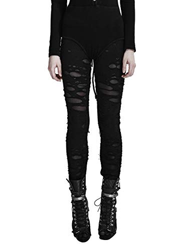 Punk Rave Leggings sexy rasgados para mujer, pantalones góticos rotos de malla - negro - Small