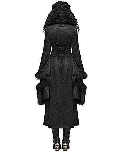 Punk Rave Mujer Gótico Chaqueta Abrigo Largo Negro Brocado Damasco Piel Sintética Steampunk Vintage Victoriano - Negro, 3XL - UK Womens Size 18