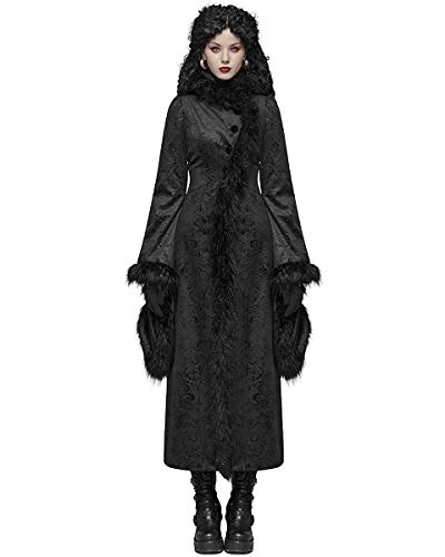 Punk Rave Mujer Gótico Chaqueta Abrigo Largo Negro Brocado Damasco Piel Sintética Steampunk Vintage Victoriano - Negro, 3XL - UK Womens Size 18