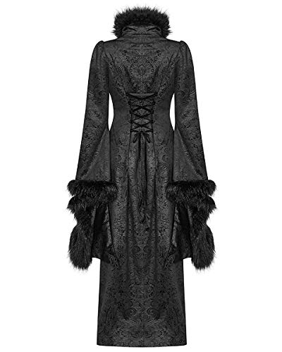 Punk Rave Mujer Gótico Chaqueta Abrigo Largo Negro Brocado Damasco Piel Sintética Steampunk Vintage Victoriano - Negro, 3XL - UK Womens Size 18