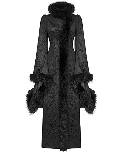 Punk Rave Mujer Gótico Chaqueta Abrigo Largo Negro Brocado Damasco Piel Sintética Steampunk Vintage Victoriano - Negro, 3XL - UK Womens Size 18